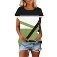 thumbnail image 1 of ZQUUVOU Women's Casual Short Sleeve Shirt Print Color Round Neck Blouse Green, 1 of 8