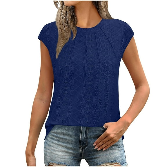 Women's Casual Short Sleeve Shirts Trendy Blouses Basic Round Neck Loose Tops Tee Office Fashion Outfits