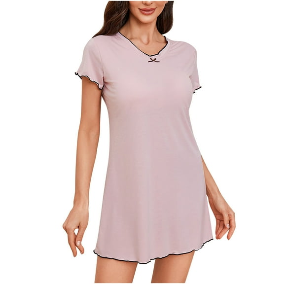 Women's Casual Short-Sleeve Sleep Dress - Mid-Calf Length Pajama Gown,Soft Comfortable Home Wear for Lounging & Sleeping,Ideal for Daily At-Home Relaxation Pink 3Xl