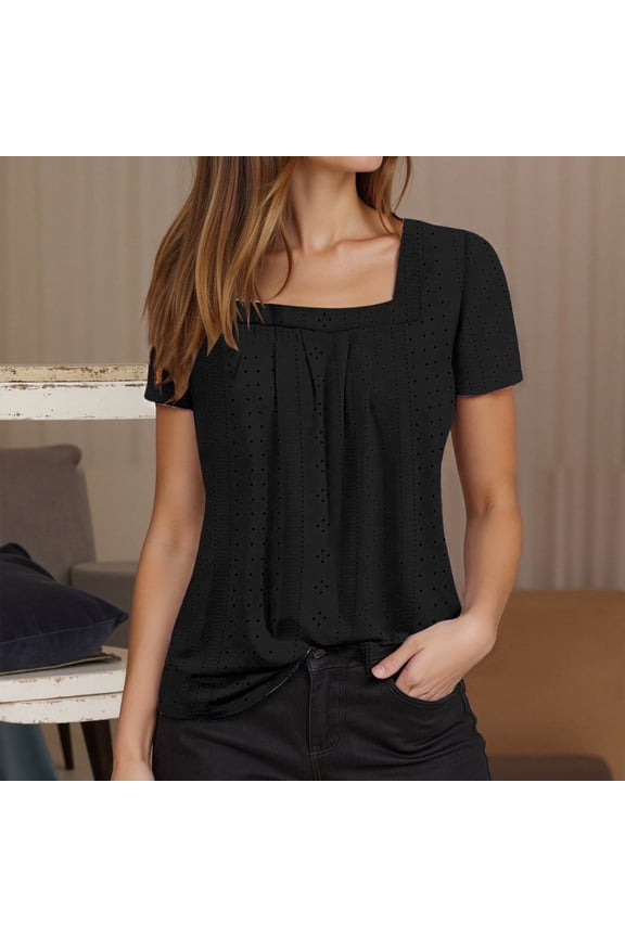 Women's Casual Short Sleeve Square Neck Tee for Everyday Wear – Lightweight Daily Basic Top by Women's T-Shirts Category