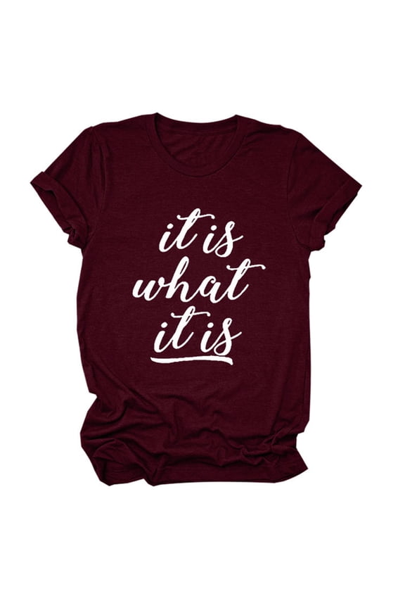 Women's Casual Short Sleeve Summer Top White Letter Printed Wine Red Oversized Tee Bienvenido