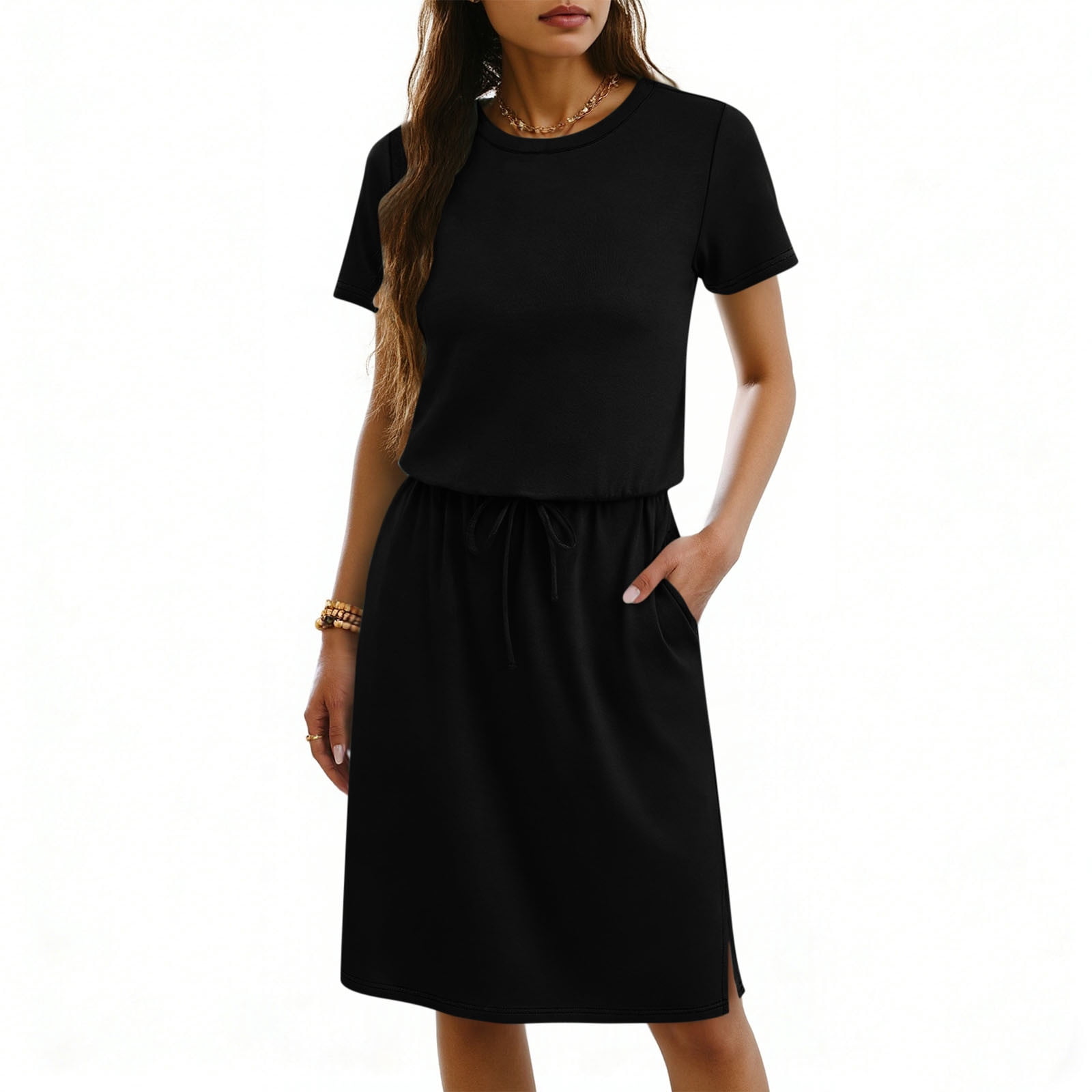 black jersey dress knee length Black Knee Length Dresses