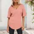thumbnail image 1 of Women's Casual Short Sleeve Top, V-Neck Shirt with Pocket and Drawstring Hem, Soft Blouse for Everyday Wear, 1 of 6
