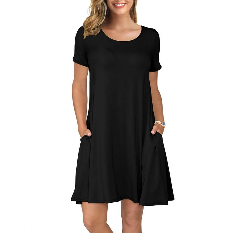 Women s Casual Short Sleeve Tops T Shirt Dress Round Neck Loose Flowy Dress with Pockets S XXL Walmart