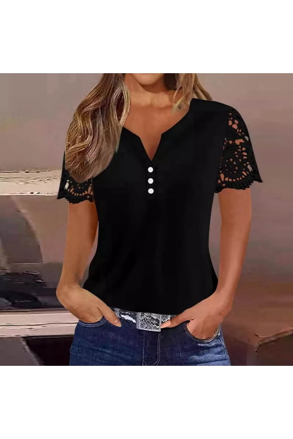 Women's Casual Short Sleeve V Neck Button Down Solid Color T Shirt For Summer Fashion Long Sleeved Shirts Womens Stretch Short Tech Pack Compression Shirt Woman Cheer Long Sleeve Shirt Women T Shirts