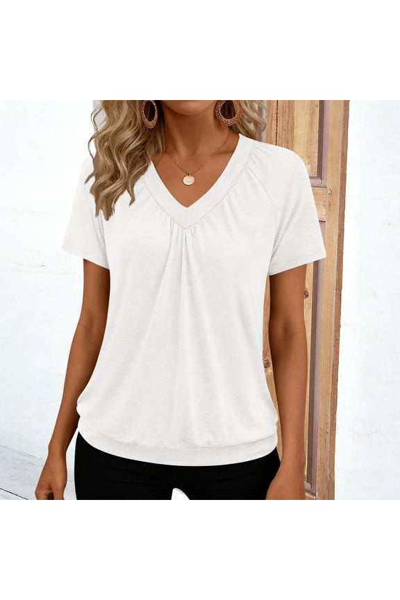 Women's Casual Short Sleeve V-Neck Pullover Top for Everyday Wear