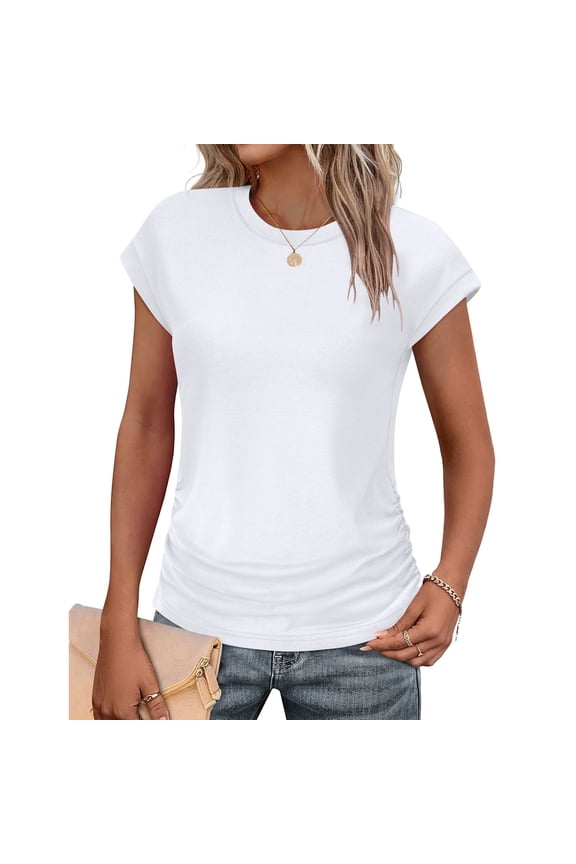 Women's Casual Short Sleeve V Neck Sequined Loose Fit Blouse Top Shirt Tunics for Work Office Party Wedding Vacation Beach Daily Wear Trendy Fashion Apparel | Ihhxva,White M