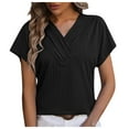 thumbnail image 1 of Women's Casual Short Sleeve Wrap V Neck T-Shirts Tunics Summer Trendy 2025 Solid Color Pullovers Blouses Black,S, 1 of 4