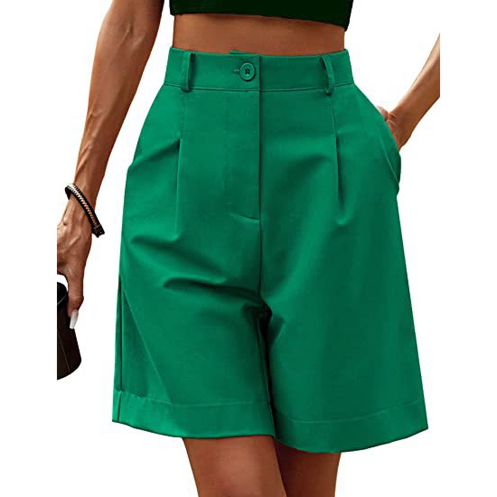 ショートパンツ NILI LOTAN Women Shorts Burmudas 12210W123656 AMG GREEN Women's Casual Shorts Bermuda Shorts Button High Waist Wide