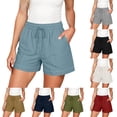 thumbnail image 1 of Women's Casual Shorts Comfy Elastic Waist Lightweight Summer Wide Leg Comfy Trendy Shorts with Pockets by Yigetop Light blue S, 1 of 7