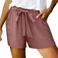 thumbnail image 1 of Women's Casual Shorts Fashion Solid Color Leisure Shorts Wide Leg Loose Cotton Linen Shorts with Pocket Lace-up Short Pants for Women Pink L, 1 of 1