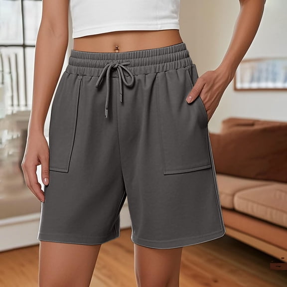 Women's Casual Shorts High Waist Wide Leg with Pockets Drawstring Elastic Waist Athletic Home Outdoor All Season Lightweight Comfort Gray1 S-3XL