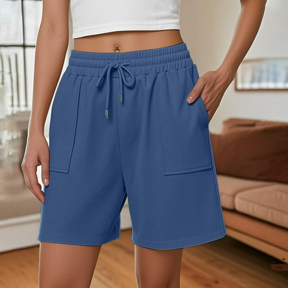 Women's Casual Shorts High Waist Wide Leg with Pockets Drawstring Elastic Waist Athletic Home Outdoor All Season Lightweight Comfort Navy S-3XL