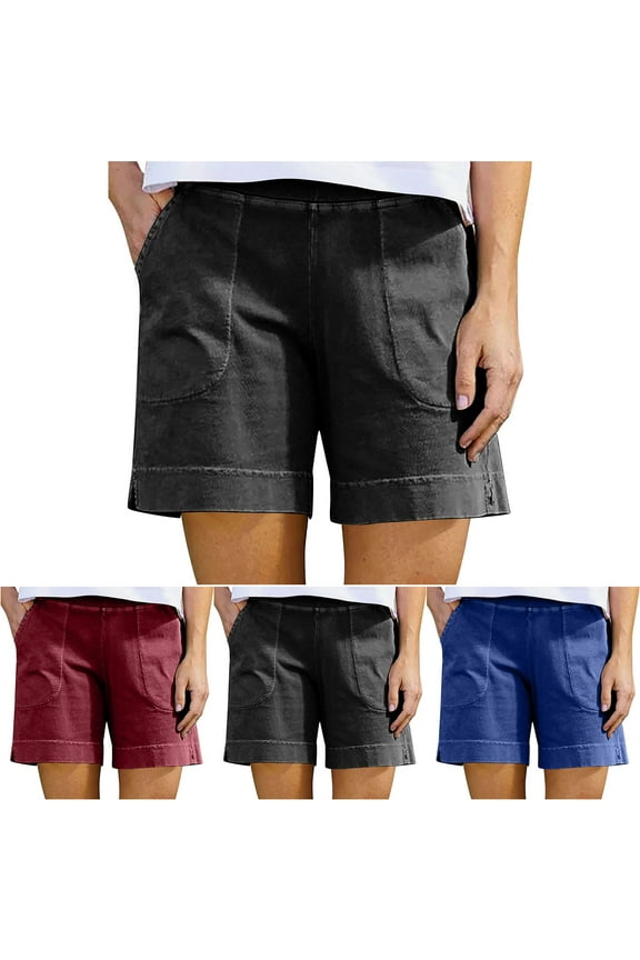 Women's Casual Shorts with Pockets, Summer Solid Shorts, Stretchy Comfy Lounge Shorts, Daily Wear, Beach Vacation, Travel Outfits, Summer Essentials | HAODEJW,Red L