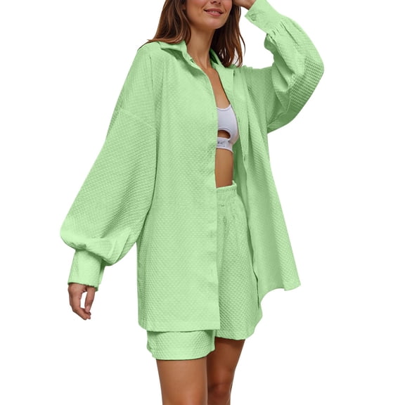 Women's Casual Shorts Set Spring Summer Loose Blouse Sleeve Top And Shorts Outfit Comfortable Fabric Daily Wear Home Travel