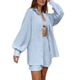 thumbnail image 1 of Women's Casual Shorts Set Spring Summer Loose Blouse Sleeve Top And Shorts Outfit Comfortable Fabric Daily Wear Home Travel, 1 of 2