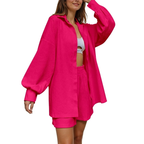 Women's Casual Shorts Set Spring Summer Loose Blouse Sleeve Top And Shorts Outfit Comfortable Fabric Daily Wear Home Travel