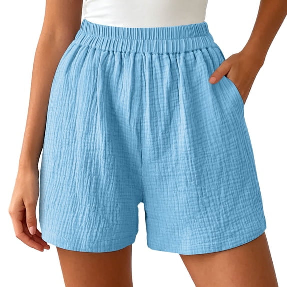 Women's Casual Shorts Solid Color Straight Leg High Waist Loose Pants Flowy Lounge Pant With Pockets