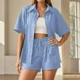 thumbnail image 1 of Women's Casual Shorts Suit Set Linen Shirt and Shorts Outfit Comfortable Summer Vacation Everyday Wear Stylish Two Piece Ensemble Ladies Swim Pants Summer Bathing Suits Bikini Beach Cover up, 1 of 6