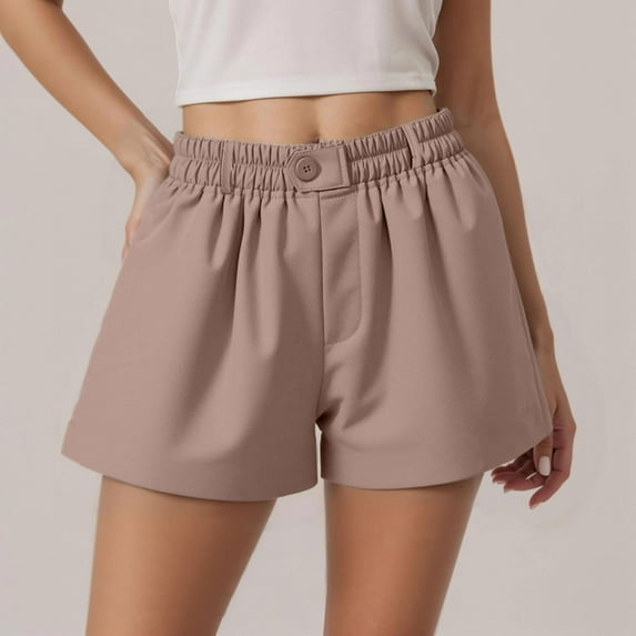 Women's Casual Shorts Summer Comfortable Vacation Elastic Waist Stylish Solid Color Button Detail Lightweight Breathable Straight Leg Corduroy Pants Womens Women Pants Casual Women Elastic Waist Pants
