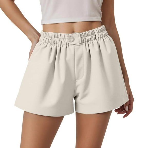 Women's Casual Shorts Summer Comfortable Vacation Elastic Waist Stylish Solid Color Button Detail Lightweight Breathable