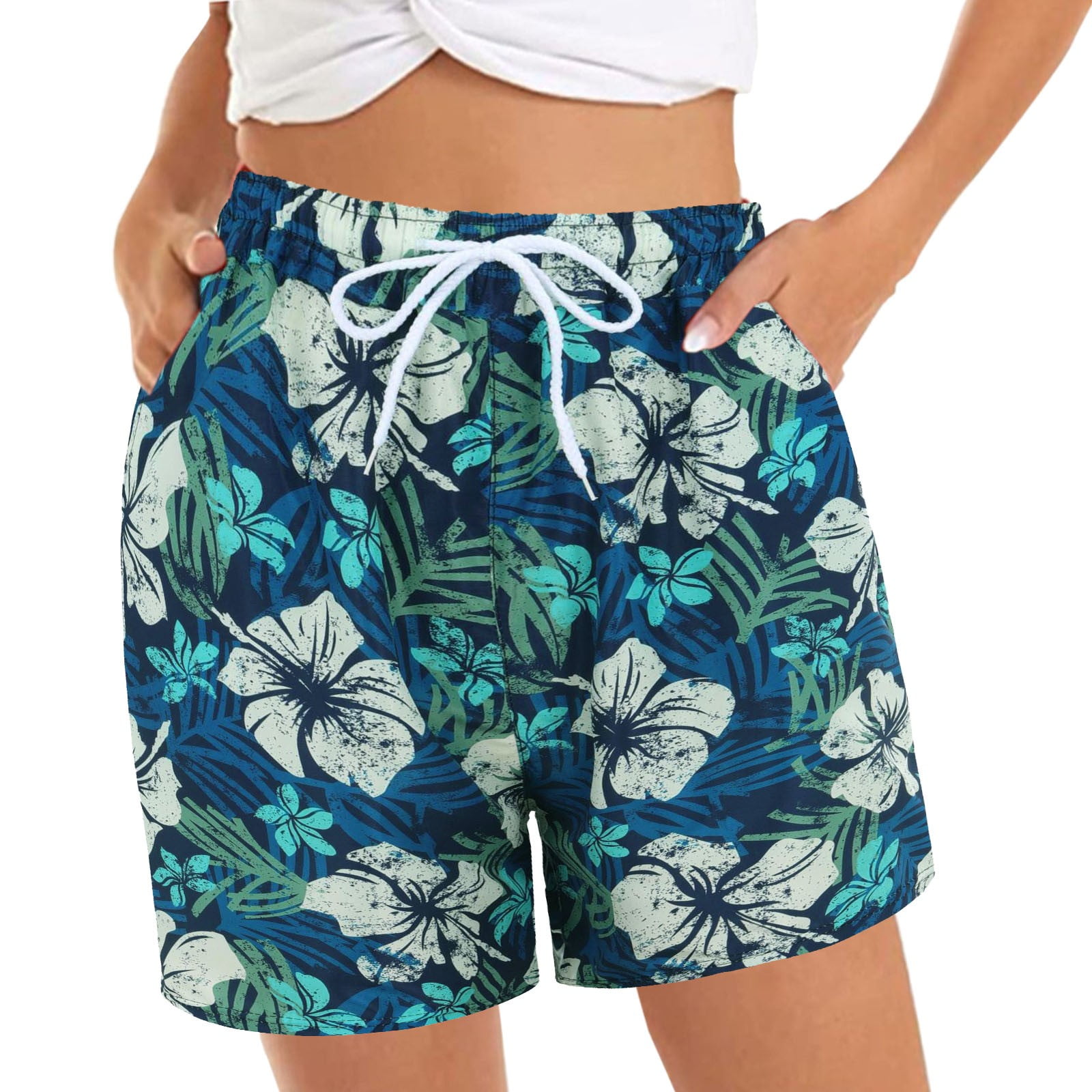 Women's Casual Shorts Summer Comfy Beach Shorts Elastic Waist Floral