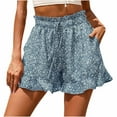 thumbnail image 1 of Women's Casual Shorts Summer Comfy Beach Shorts Ruffle Hem Elastic Waist Boho Floral Printing Shorts Pants with Pockets, 1 of 5