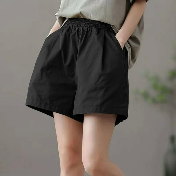 Women's Casual Shorts With Belt, Pockets And Elastic Waist In Solid Color