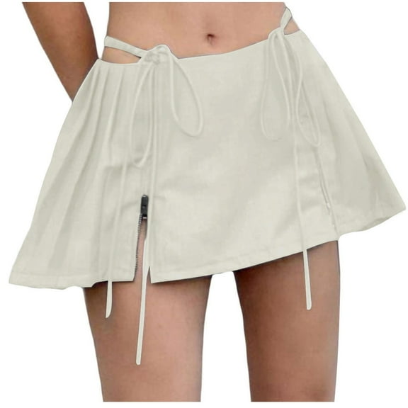 Women's Casual Side Zipper Flare Pleated Faux Leather Skater Skirts Boho Casual Beach Dress Dresses For Women