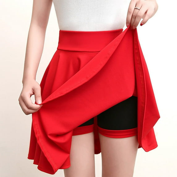 Women's Casual Skort - Solid Color Sun Skirt with Anti-Glare Fabric, Pleated Short Style for Summer & Outdoor,for Size M