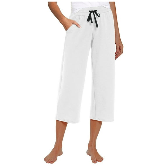 Women's Casual Slacks Cropped Pants for Women Women Capri Yoga Pants Loose Soft Drawstring Workout Sweatpants Causal Pants With Pockets