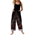 thumbnail image 1 of Women's Casual Sleeveless Christmas Print Cotton Jumpsuit, Black, Size L, 1 of 6