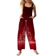 thumbnail image 1 of Women's Casual Sleeveless Christmas Print Cotton Jumpsuit, Pink, Size S, 1 of 5
