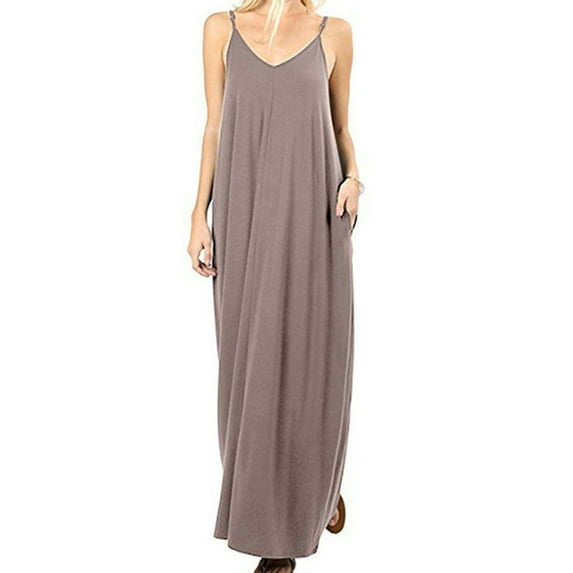 Women's Casual Sleeveless Deep V Neck Summer Beach Maxi Long Dress