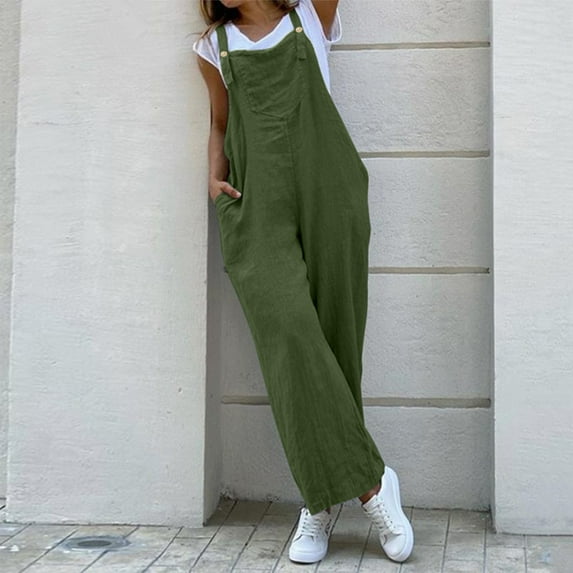 Women's Casual Sleeveless Dungarees Loose Long Jumpsuit Pants Trousers Overalls Fall Work Clothes for Women Dress Pants for Women Business Casual with Back Pockets Peg Pants with Tie Womens Work Pants