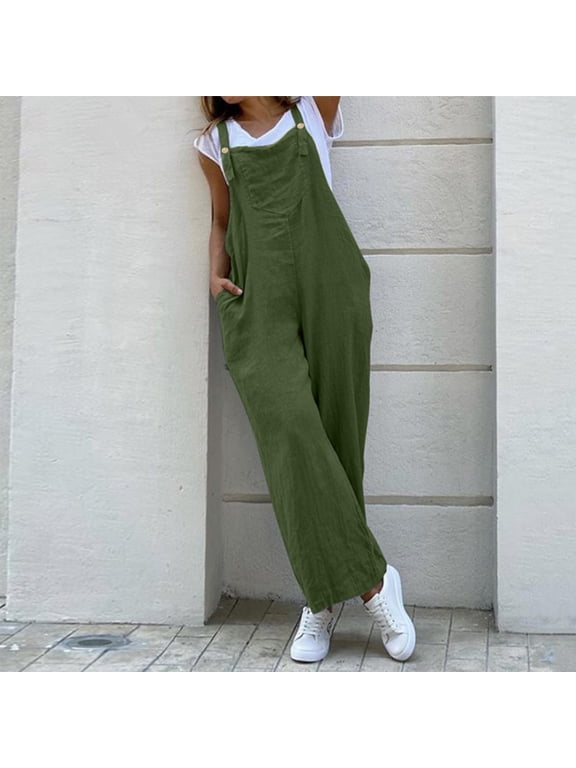 Women's Casual Sleeveless Dungarees Loose Long Jumpsuit Pants Trousers Overalls Fall Work Clothes for Women Dress Pants for Women Business Casual with Back Pockets Peg Pants with Tie Womens Work Pants