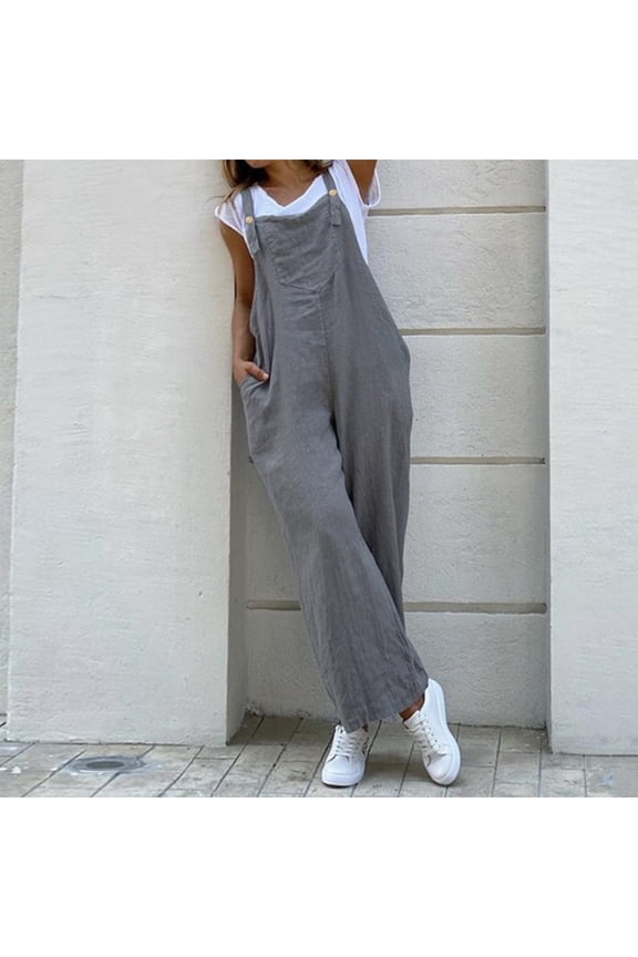 Women's Casual Sleeveless Dungarees Loose Long Jumpsuit Pants Trousers Overalls Fall Work Clothes for Women Dress Pants for Women Business Casual with Back Pockets Peg Pants with Tie Womens Work Pants