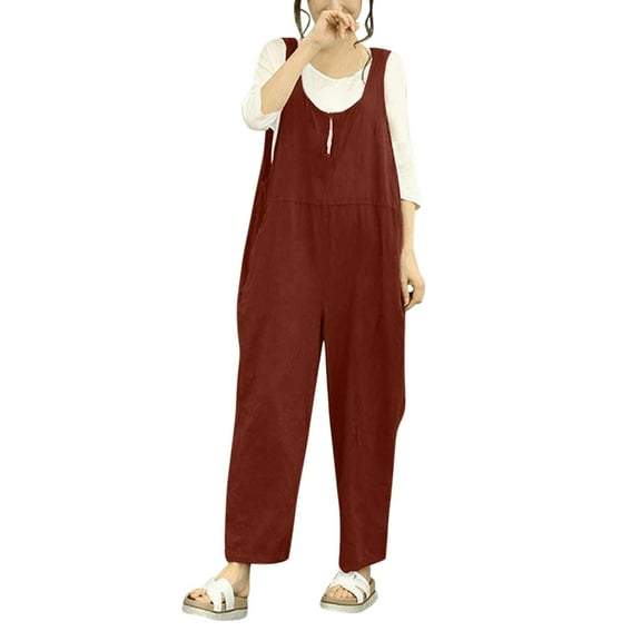 Women's Casual Sleeveless Dungarees Loose Long Jumpsuit Pants Trousers Overalls