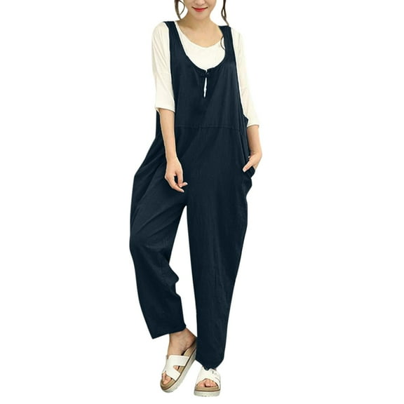 Women's Casual Sleeveless Dungarees Loose Long Jumpsuit Pants Trousers Overalls