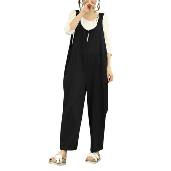 Women's Casual Sleeveless Dungarees Loose Long Jumpsuit Pants Trousers Overalls