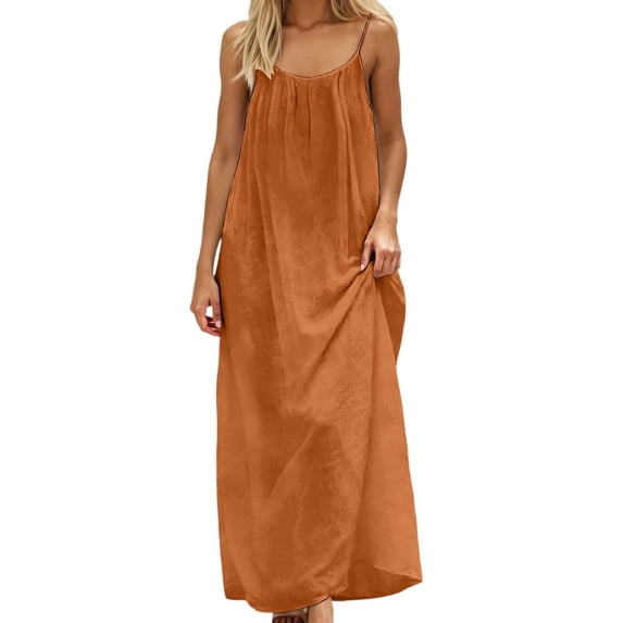Women's Casual Sleeveless Open Back Maxi Dress – Loose Fit Beach Cover Up & Loungewear House Dress Orange XXXL