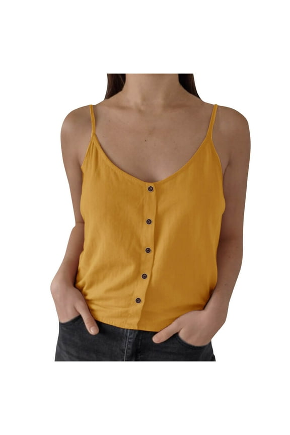 Women's Casual Sleeveless Round Neck Cotton Linen Tank Top with Decorative Button, Solid Color Pullover Camisole Blouse, Comfortable and Stylish Summer Sleeveless Shirt