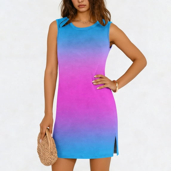 Women's Casual Sleeveless Round Neck Solid Print Dress for Everyday