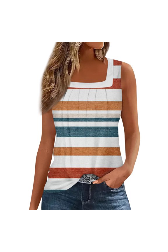 Women's Casual Sleeveless Striped Blouse Square Neck Summer Top for Everyday Wear Comfortable and Stylish