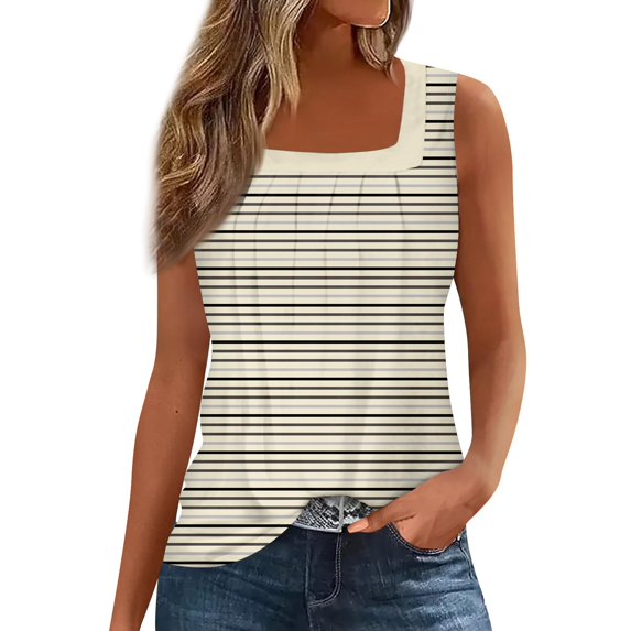 Women's Casual Sleeveless Striped Tank Top Summer Fashion Square Neck Blouse for Daily Wear, Breathable and Stylish