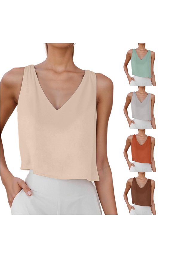 Women's Casual Sleeveless Tank Top Summer Breathable Comfortable Loose Fit V Neck Blouse Tunic Shirt for Women Back Support Top Women Cropped Top Compression Stretch Tops for Women Adjustable Strap