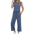 thumbnail image 1 of Women's Casual Sleeveless Trousers Suit Set Loose Fit Round Neck Tank Top And Pants Two Piece Outfit Comfortable Summer Wear 2 piece pj set for women, 1 of 4