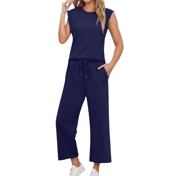 Women's Casual Sleeveless Trousers Suit Set Loose Fit Round Neck Tank Top And Pants Two Piece Outfit Comfortable Summer Wear pajama sets for women