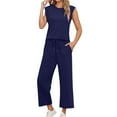thumbnail image 1 of Women's Casual Sleeveless Trousers Suit Set Loose Fit Round Neck Tank Top And Pants Two Piece Outfit Comfortable Summer Wear pajama sets, 1 of 4