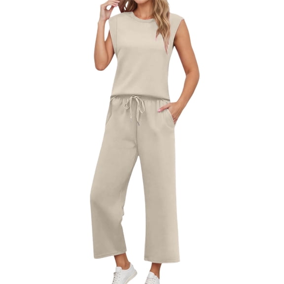 Women's Casual Sleeveless Trousers Suit Set Loose Fit Round Neck Tank Top And Pants Two Piece Outfit Comfortable Summer Wear pajama sets for women 2 piece